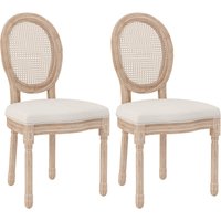 Homcom - Esszimmerstühle 2er-Set, Küchenstuhl mit Rückenlehne, Polsterstuhl mit Leinenoptik, Rattanoptik, Essstuhl mit Holzbeine für Küche, von HOMCOM