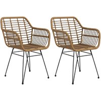 Esszimmerstühle 2er Set Küchenstuhl mit Rückenlehne, Kunstrattan-optik, Sessel mit Fußpolster, Wohnzimmerstuhl, Stühle mit Stahlbeine für Esstisch, von HOMCOM