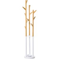 Garderobenständer Metall Bambus Weiß 30,5 cm x 30,5 cm x 174,5 cm - Natur, Weiß - Homcom von HOMCOM