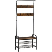 Garderobenständer Schuhregal Kleiderständer mit 8 Haken 2 Ablagen mdf Schwarz 72 x 34 x 185 cm - Homcom Garderobenständer Schuhregal Kleiderständer mit 8 Haken 2 Ablagen mdf Schwarz 72 x 34 x 185 cm - Homcom von HOMCOM