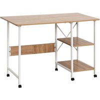 Klapptisch Schreibtisch Beistelltisch Bürotisch Mobiler Computertisch mit Rollen mdf Natur 107 x 55 x 76 cm - Weiß+Natur - Homcom von HOMCOM