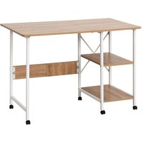 Homcom - Klapptisch Schreibtisch Beistelltisch Bürotisch Mobiler Computertisch mit Rollen mdf Natur 107 x 55 x 76 cm - Weiß+Natur von HOMCOM