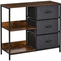 Kommode Aufbewahrungsschrank mit 3 Stoff-Schubladen, 2 offenen Regal, Kommodenschrank mit Metallrahmen für Schlafzimmer, Wohnzimmer Braun - Homcom Kommode Aufbewahrungsschrank mit 3 Stoff-Schubladen, 2 offenen Regal, Kommodenschrank mit Metallrahmen für Schlafzimmer, Wohnzimmer Braun - Homcom von HOMCOM