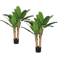 Künstlicher Bananenbaum 2er Set groß 120 cm Kunstpflanze, Künstliche Pflanzen Bananenbaum wie echt mit Topf, Kunstmoos, Kunstgras für Wohnzimmer von HOMCOM