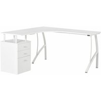 L-förmiger Schreibtisch mit Schubladen mdf Metall Weiß 143,5 x 143,5 x 76 cm - Weiß+ Silber - Homcom von HOMCOM
