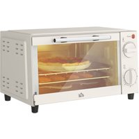 Minibackofen 9L Mini Ofen mit Backblech, Grillrost, 100 °C-230 °c, mit einstellbar Temperatur und Garzeit, 60 Min. Timer, 750W, Edelstahl, Cremeweiß von HOMCOM