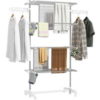 Wäscheständer mit Rollen Wäschetrockner Turm, Standtrockner mit Klappbarem Flügel, Wäscheturm für Indoor, Outdoor, Stahl 142 x 55 x 172 cm, Weiß von HOMCOM