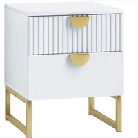 Nachttisch mit 2 Schubladen, Beistelltisch, Nachtschrank mit Griffe in Goldoptik, Nachtkommode für Schlafzimmer, Wohnzimmer, 40 x 40 x 50 cm, Weiß Nachttisch mit 2 Schubladen, Beistelltisch, Nachtschrank mit Griffe in Goldoptik, Nachtkommode für Schlafzimmer, Wohnzimmer, 40 x 40 x 50 cm, Weiß von HOMCOM