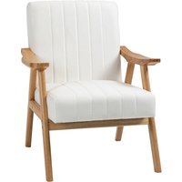 Homcom - Polstersessel im Skandi-Design, Samtoptik, Massivholzrahmen, 68 x 74 x 82cm, Natur+Creme - Cremeweiß von HOMCOM