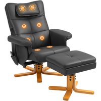 Homcom - Relaxsessel mit Liegefunktion Massagesessel mit Hocker und Stauraum Fernsehsessel mit Seitentasche Kunstleder 78 x 86 x 93cm Schwarz von HOMCOM