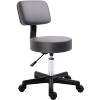 Homcom - Rollhocker Höhenverstellbarer Arbeitshocker mit Lehne, Drehbarer Salon Hocker für Massage Büro Kunstleder Grau Ø35 x 72-84 cm von HOMCOM