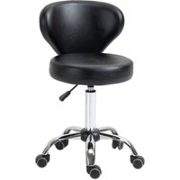 HOMCOM Rollhocker höhenverstellbar Drehhocker drehbar Salon Hocker mit Lehne, Rädern, Arbeitshocker für Büro, Wohnzimmer, Kunstleder, 45 x 54 x 73-88 von HOMCOM
