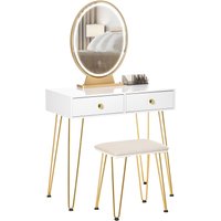 Schminktisch Set Frisierkommode Kosmetiktisch mit einstellbarer LED-Beleuchtung Spiegel gepolsterten Hocker 2 Schubladen und 1 Lippenstiftraster mdf Schminktisch Set Frisierkommode Kosmetiktisch mit einstellbarer LED-Beleuchtung Spiegel gepolsterten Hocker 2 Schubladen und 1 Lippenstiftraster mdf von HOMCOM