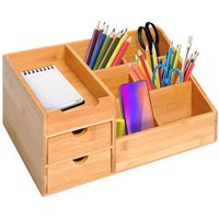 Homcom - Schreibtischorganizer Aufbewahrungsbox Büro Box Organisation 2 Schubladen Natur L33 x B20,5 x H15,5 cm - Natur von HOMCOM