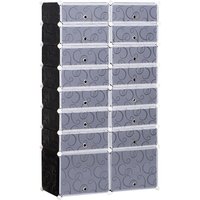 Schuhboxen 16er Set Schuhkarton stapelbar Schuhorganizer Schuhaufbewahrung Aufbewahrungsboxen Regalsystem mit Tür, Schwarz + Weiß - Homcom von HOMCOM