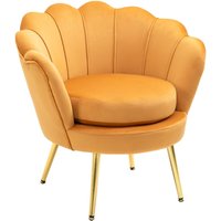 Homcom - Sessel Polstersessel in Muschelform Relaxsessel mit Metallbeinen, Schminkstuhl mit Samtoptik, für Schlafzimmer Wohnzimmer, Gelb von HOMCOM