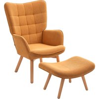 Sessel mit Hocker, Ohrensessel mit Hoher Rückenlehne, Holzbeine, Loungesessel mit getuftetem Design, Cord-Optik, für Wohnzimmer, Braun - Homcom von HOMCOM