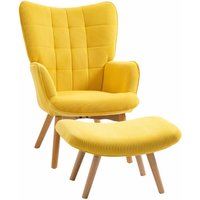 Sessel mit Hocker, Ohrensessel mit Hoher Rückenlehne, Holzbeine, Loungesessel mit getuftetem Design, Cord-Optik, für Wohnzimmer, Gelb - Homcom von HOMCOM