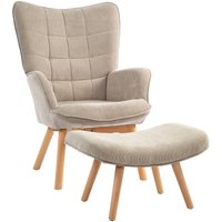 Sessel mit Hocker, Ohrensessel mit Hoher Rückenlehne, Holzbeine, Loungesessel mit getuftetem Design, Cord-Optik, für Wohnzimmer, Hellbraun - Homcom von HOMCOM