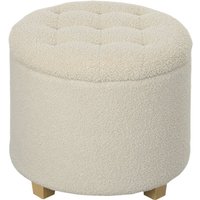 Homcom - Sitzhocker mit Stauraum, Kleiner Hocker mit Deckel, Runder Fußhocker mit Holzbeinen, Kaschmiroptik, Polsterhocker für Wohnzimmer von HOMCOM