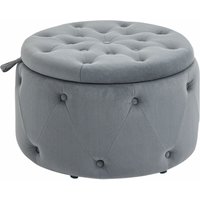 Homcom - Sitzhocker mit Stauraum, Polsterhocker Aufbewahrungsbox mit Deckel, Runde Ottomane, Sitztruhe mit Samtoptik, Knöpfen für Wohnzimmer, Grau, von HOMCOM