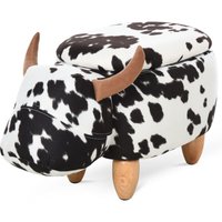 Homcom - Tierhocker, Dekohocker mit Stauraum, Polsterhocker, Sitzhocker, Sitzbank mit Tier-Design, für Wohnzimmer, Schweinchen Fußbank, Schwarz+Weiß, von HOMCOM