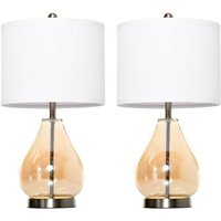 2-Set Tischlampen Tischleuchten E27-Fassung Nachttischlampe 40 w Glas Leinen Stahl Bernstein Ø30 x 56H cm - Homcom von HOMCOM
