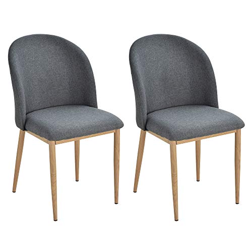 Homcom Wohnzimmerstühle Sessel & Stühle, skandinavisches Design, 2 Stück 50 L x 58 B x 85 H cm Leinen grau Metall Holzoptik von HOMCOM