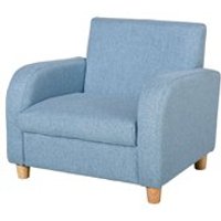 Kindersessel mit dicken Sitzkissen für 3-8 Jahre Kinder Holz Leinen Schaumstoff Blau 49x45x44,5 cm von HOMCOM