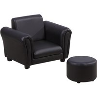 Homcom - Kindersessel mit Fußhocker Kindercouch Kindersofa Minisofa für 1,5-3 Jahre Kinder Kindermöbel Holz Schwarz 54 x 42 x 41 cm von HOMCOM