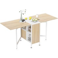 Klapptisch Esstisch Beistelltische Ablagefläche für Wohnzimmer Küche Eiche Holz Metallrahmen Natur+Weiß 169 x 60 x 75 cm - Homcom von HOMCOM