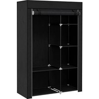 Kleiderschrank Stoffschrank mit 2 Kleiderstangen, 6 Fächern, Schwarz von HOMCOM