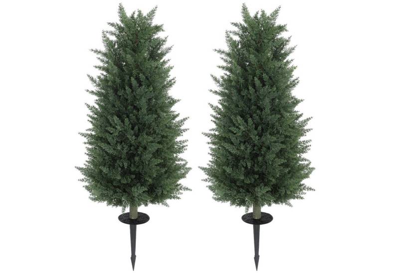 Kunstpflanze 2er-Set Kunstbaum mit Bodenpfahl, künstliche Pflanzen Zypresse, HOMCOM, Höhe 100 cm, für Büro Wohnzimmer Schlafzimmer Garten von HOMCOM