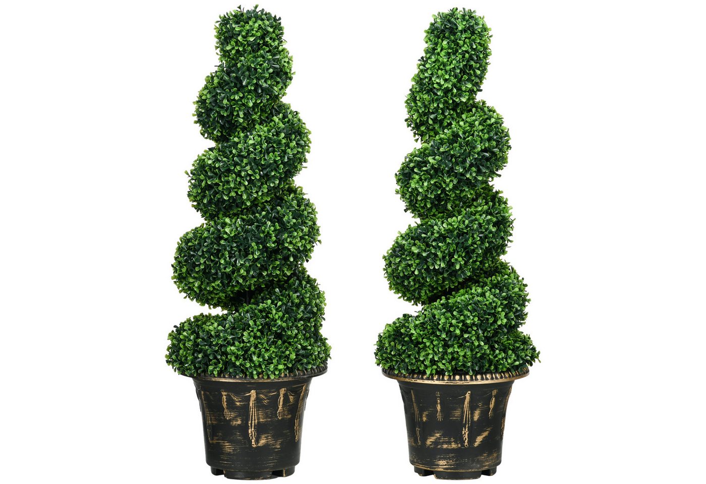 Kunstpflanze Satz von 2 dekorativen künstlichen Pflanzen Topiary Spirale Buchsbaum Spiralförmiger Buchsbaum, HOMCOM, Höhe 90 cm, für Zuhause, Büro oder den Außenbereich, Grün von HOMCOM