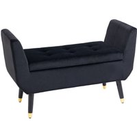 Luxus Sitzbank Polsterbank mit Stauraum Samtartiges Polyester Gummiholz Schwarz 107 x 42 x 65 cm von HOMCOM