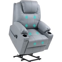 Homcom - Fernsehsessel mit Aufstehhilfe Elektrisch, Relaxsessel mit Massagefunktion, Liegefunktion, Ruhesessel mit Becherhalter, Fernbedienung und von HOMCOM