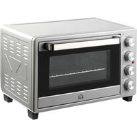 Minibackofen 32L mit Kochplatten 1600W Elektrischer Mini Ofen Drehspieß Boden mit Schlackenauffangwanne Metall Edelstahl Glas Silber 52,2 x 38,1 x von HOMCOM