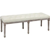 Polsterbank Sitzbank Vintage Bettbank mit Knöpfen Samtige Berührung Gummiholz Beige 142 x 47 x 51 cm von HOMCOM