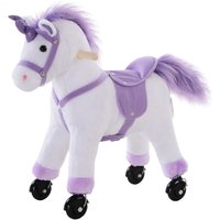 Reitpferd auf Rollen Spielpferd Reittier Fortbewegung Wiehern Plüsch Lila 55 x 23 x 60 cm von HOMCOM