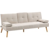 Schlafsofa 3-Sitzer, neigbare Rückenlehne mit Klapptisch, zwei Armpolster, Leinenoptik, beige, 181 x 77 x 78 cm - Beige von HOMCOM