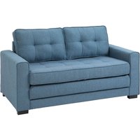 Klappsofa 2-Sitzer Stoffsofa mit Schlaffunktion Leinen-Touch Gummiholz Blau 147,5x75x85cm von HOMCOM