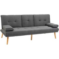 Schlafsofa, 3-Sitzer-Schlafcouch mit Klappbarem Tisch, Becherhalter, Bettsofa mit Leinenoptik, im Skandi-Design, bis 250 kg Belastbar, für Wohzimmer, von HOMCOM