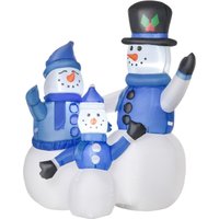 Schneemann Familie Selbstaufblasbare Dekoration LED mit Gebläse Blau L100 x B55 x H120 cm von HOMCOM