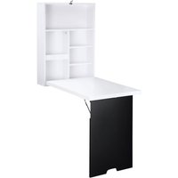 Schreibtisch Wandtisch Wandklapptisch mit Tafel, 5 Fächern, Klappschreibtisch Klappbarer Computertisch für Büro Weiß+Schwarz 60 x 94,5 x 147 cm von HOMCOM