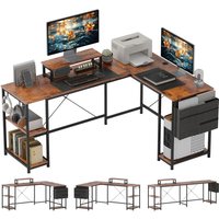 Schreibtisch l Form mit Regal, Computertisch mit Monitorständer & 2 Haken Umkehrbarer Gaming Tisch Eckschreibtisch für Büro, Schlafzimmer, 168 x 120 von HOMCOM
