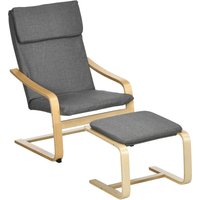 Sessel mit Fußhocker, Sessel-Set, Leinenoptik, Massivholz, Grau + Natur - Grau von HOMCOM