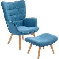 Homcom - Sessel mit Hocker, Ohrensessel mit Hoher Rückenlehne, Holzbeine, Loungesessel mit getuftetem Design, Cord-Optik, für Wohnzimmer, Blau von HOMCOM