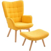Homcom - Sessel mit Hocker, Ohrensessel mit Hoher Rückenlehne, Holzbeine, Loungesessel mit getuftetem Design, Cord-Optik, für Wohnzimmer, Gelb von HOMCOM