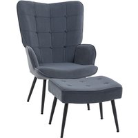 Homcom - Relaxsessel mit Fußhocker, Armlehensessel mit höhe Rückenlehne, Ruhesessel bis 120 kg belastbar, Esszimmerstuhl mit Samtbezug, Relaxstuhl von HOMCOM