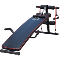 Sit Up Bank Bauchtrainer Trainingsbank Fitnessbank inkl. Widerstandsbände Schwarz + Rot 55,5 x 137,5 x (50–68) cm 120 kg Belastbarkeit von HOMCOM